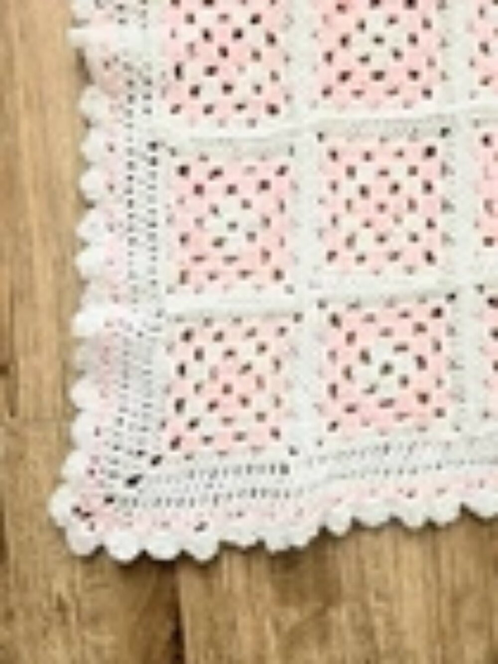 Hand CROCHETED Acrylic Baby Crib/Stroller Blanket, Soft Pink & White 46 " x 45"